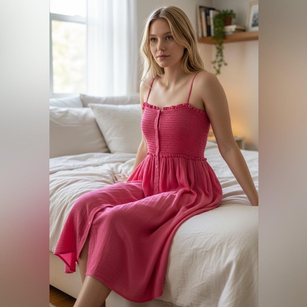 Lush Hot Pink Smocked Maxi Dress NWT - Picture 4 of 10